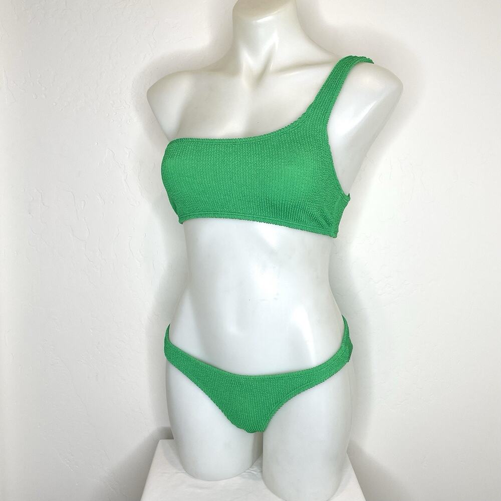 Good American Always Fits One Shoulder Bikini Swimsuit Set Womens 1/2 Green